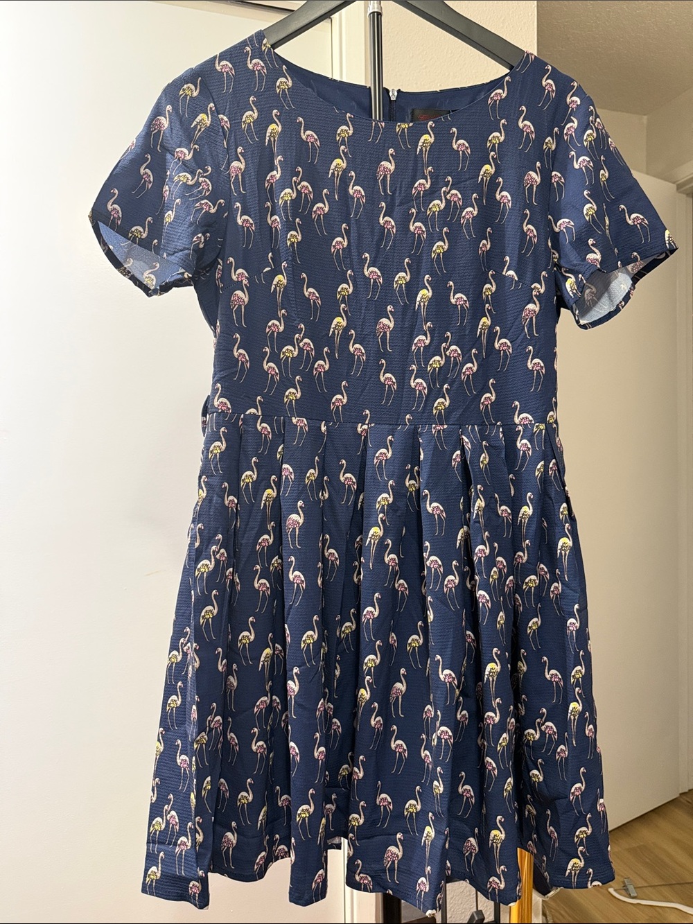 sm wardrobe Navy Flamingo Print Mini Dress size M NWT( missing belt)